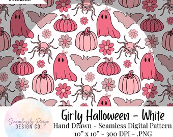 Girly Pinkoween Seamless Design Repeatable Pattern | Digital PNG For Halloween Crafts, Products, and Fabric | Seamless File Halloween Pink