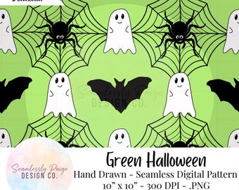 Handgezeichnetes Halloween-Muster: Geist, Spinne, Fledermaus (PNG Digitales Papier)