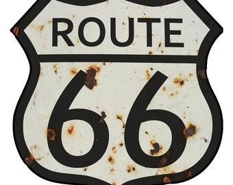 Vintage Looking White and Black Route 66 Highway Sign