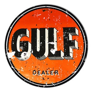 Vintage Looking Gulf Gas and Oil 10&quot; Round Sign
