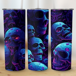 Psychedelic Blue and purple Skulls Spooky Halloween Creepy Art Sublimation Tumbler Design Wraps Instant Digital Download PNG High Resolution