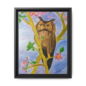 Owl Art Framed Canvas Print, Colorful Home Decor, Animal Wall Art, Gift for Nature Lovers, Whimsical Owl Painting