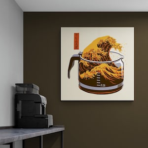 Coffee Bar Canvas Art| The Great Wave Of Coffee| Kitchen Canvas Art| Kitchen Wall Hanging| Coffee Lover Gift