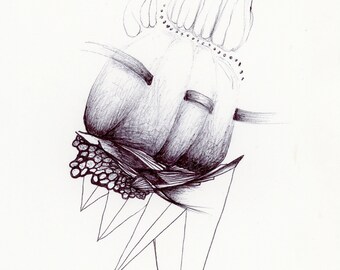 Abstract Pen and Ink Original Drawing on Paper