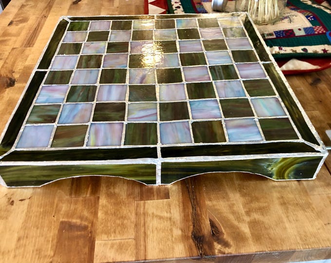 Stained Glass Chess Board – Handmade Functional Art Glass Chessboard with Feet