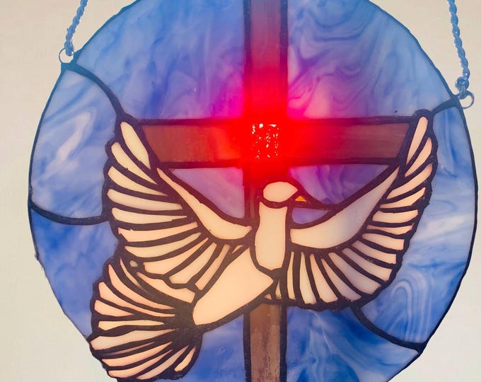 Stained Glass Dove & Cross – Round