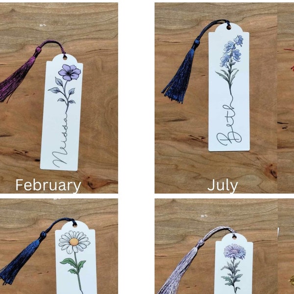 Personalized Birth Month Flower Bookmarks | Cardstock | Laminated | Tassel | Custom Name | Birthday Bookmark