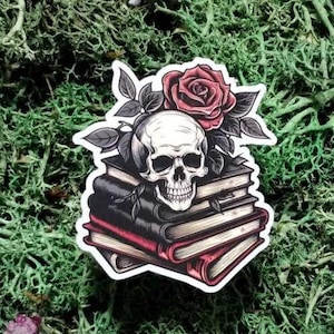 Halloween Skulls and Books Vinyl Sticker