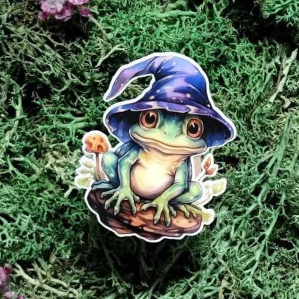 Witch Frog Sticker, Halloween Frog with Witch Hat  Vinyl Decal