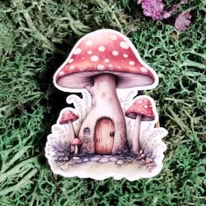 Bezauberndes Pilz-Haus Aufkleber | Vinyl-Aufkleber | gestanzter Aufkleber | Sammelalbum | Junk Journal | niedlich | Planer | Tagebuch | Becher |