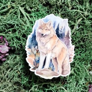 Mystic Wolf Forest Vinyl Sticker, wolf lover sticker, decal, junk journal, tumbler sticker
