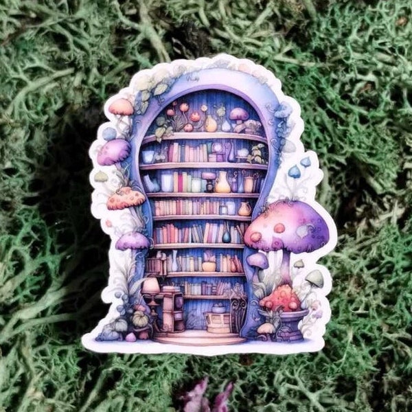 Mushroom Themed Bookcase Sticker | Bookworm | Book Shelf Sticker | Books and Plants Bookcase Vinyl Sticker | Tumbler | Water Bottle | Cute |