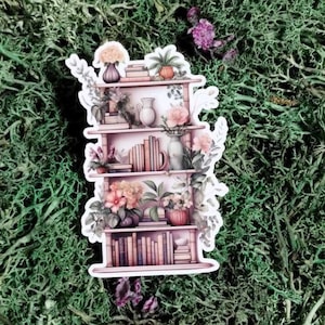 Bookcase Sticker | Bookworm | Book Shelf Sticker | Books and Plants Bookcase Vinyl Sticker | Tumbler | Water Bottle | Cute | Die Cut Sticker