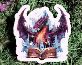 Fierce Dragon Bookish Vinyl Sticker, Fierce dragon, bookish decal, mythical creature, vinyl sticker, plain finish, holographic finish