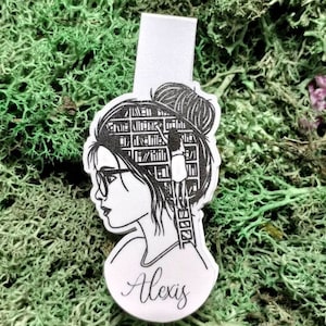Personalized Library Lady Magnetic Bookmark: Holographic or Plain Finish