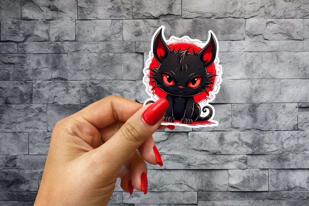 Creepy-cute Black Cat Vinyl Sticker, Black Cat Sticker, Creepy Cute ...