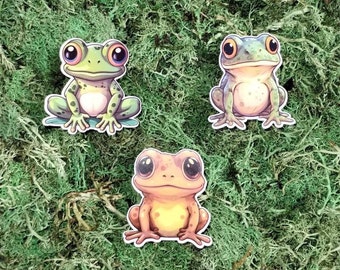 Lot de 3 autocollants adorables grenouille | autocollant grenouille d'arbre | autocollant découpé | album de découpures | journal indésirable | mignon | planificateur | revue | gobelet