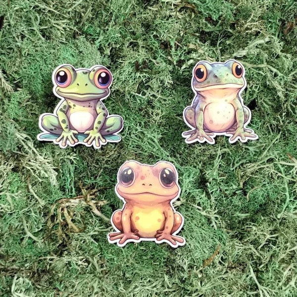 Set of 3 Adorable Frog Stickers | tree frog sticker | die cut sticker | scrapbook | junk journal | cute | planner | journal | tumbler