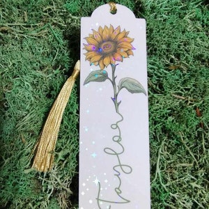 Personalized Tassel Bookmark with Sunflower - Custom Name Bookmark