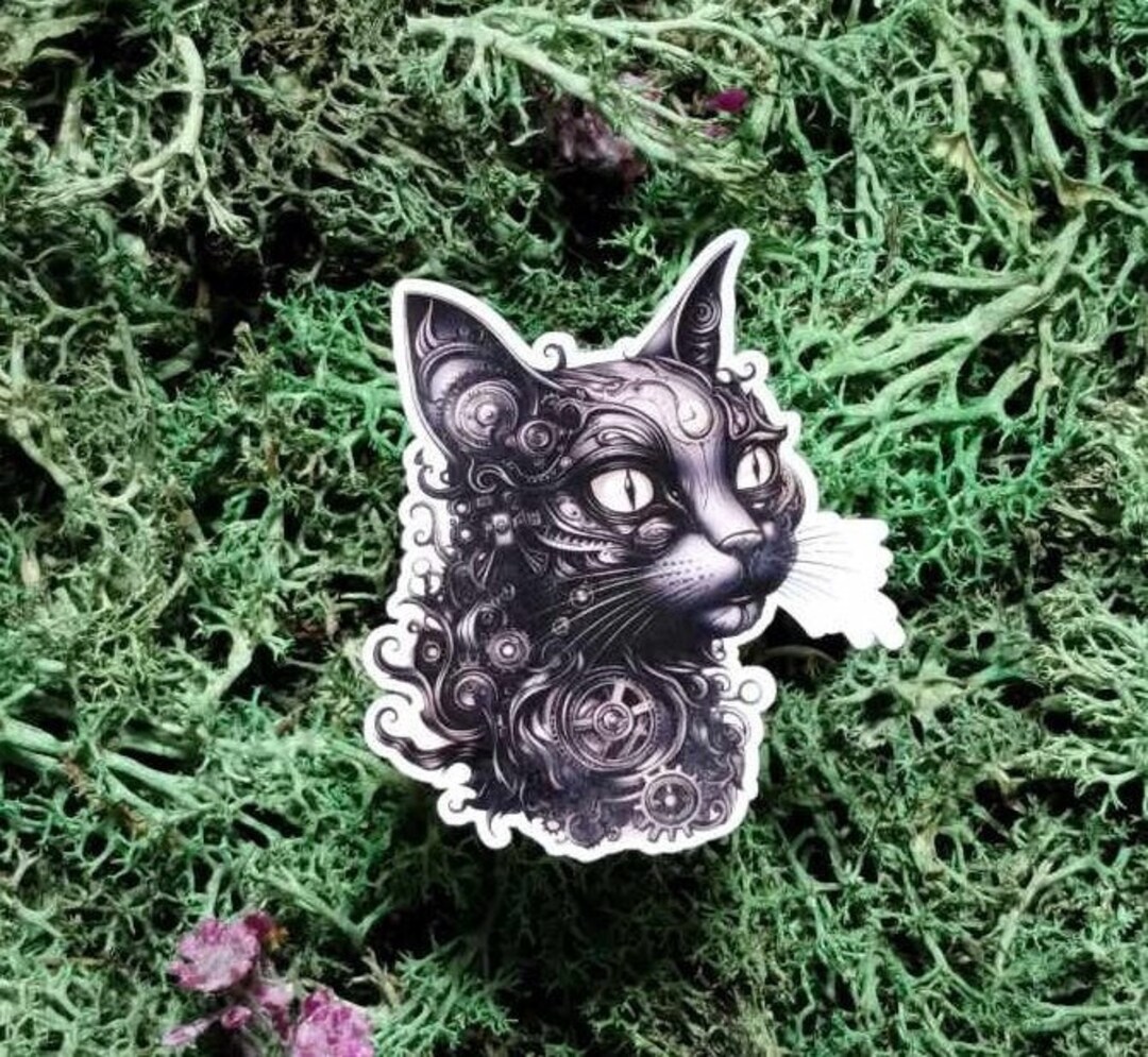 Steampunk Black Cat Vinyl Sticker, Gothic Clockwork Fantasy - Etsy