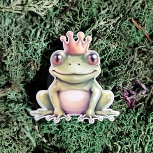 Adorable Frog Prince Crown Sticker | Cute Froggy Royalty Decal | frog party theme | die cut sticker | scrapbook | junk journal | planner
