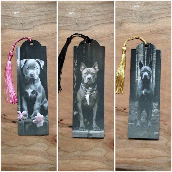 Pitbull Lover's Bookmark | Blue-Nose Pitbull | Gray Pittie | Laminated Cardstock Bookmark with Tassel | Blue Pitty |