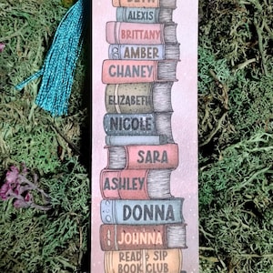 Personalized Book Club Bookmark: Stack of Books, Custom Names