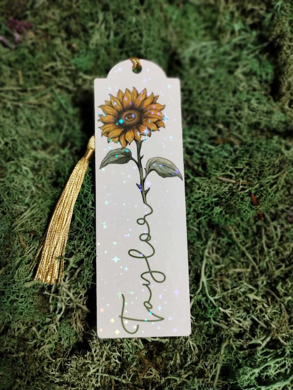 Personalized Tassel Bookmark with Sunflower Flower - Custom Name Bookmark