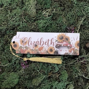 Personalized Kawaii Mushroom and Sunflower Bookmark - Custom Name Watercolor Forest Bookish Gift