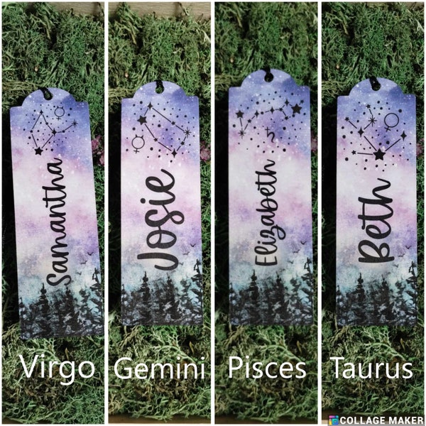 Personalized Zodiac Constellation Bookmarks | Cardstock | Laminated | Tassel | Custom Name | Zodiac Sign | Astrology |