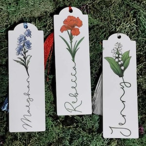 Personalized Birth Month Flower Bookmark: Custom Name, Laminated Cardstock with Tassel