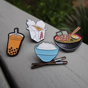 chinese food enamel pins l bubble tea pin l boba pin l ramen pin l rice bowl pin l rice pin l chinese take out pin