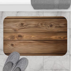 Spa Style Microfiber Bathroom Mat Wood Inspired Look Bath Rug, Soft & Absorbent, Zen Aesthetic for Serene Home or Retreat Decor