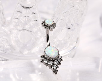 Titanium-Belly-Button-Ring 14G Belly-Ring Belly Piercings Navel Rings Navel-Barbell-Stud Opal Inlaid Navel Barbell Piercing Jewelry