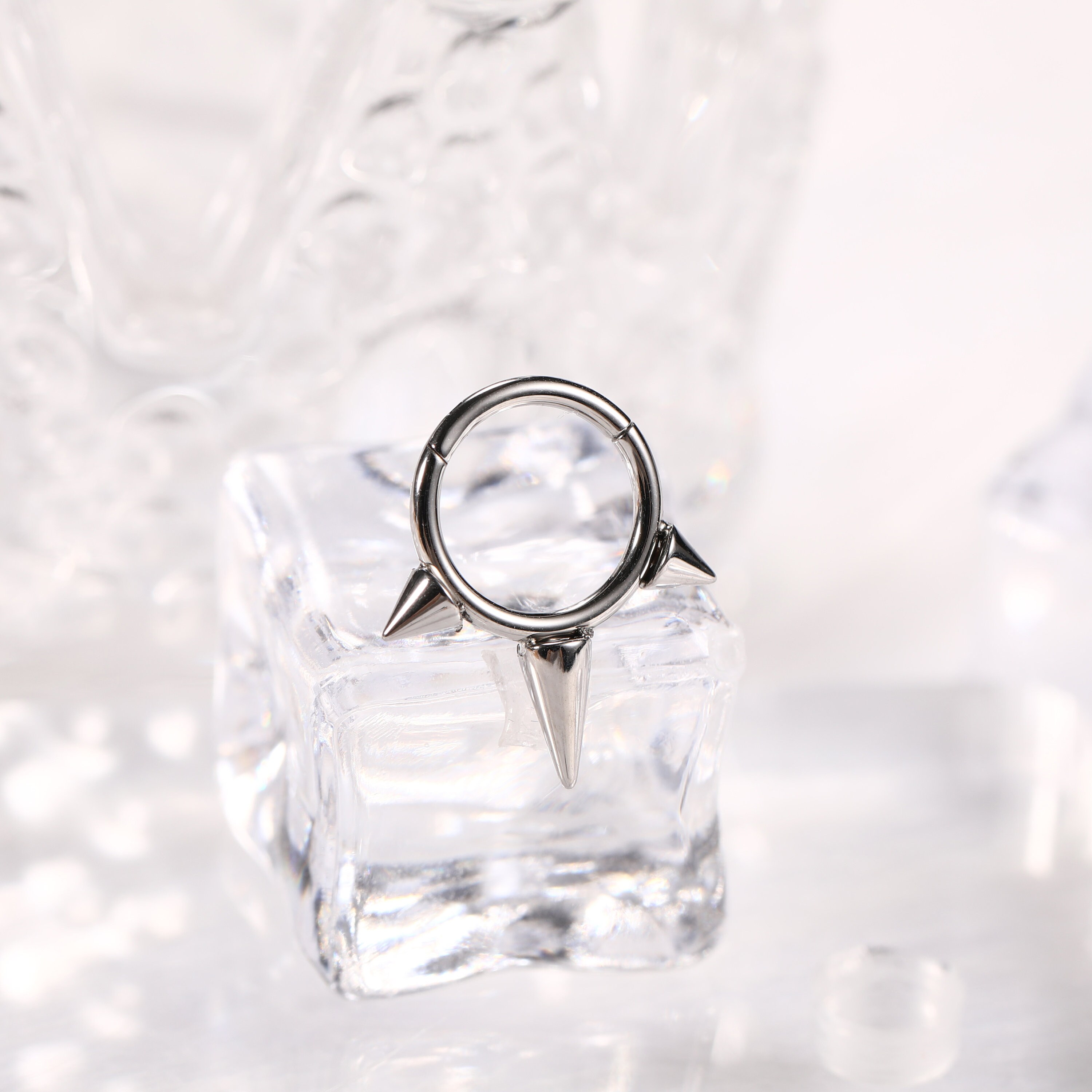 Triple Spiked Septum Ring - Surgical Steel Hinged Segment Ring For Cartilage, Helix, Tragus