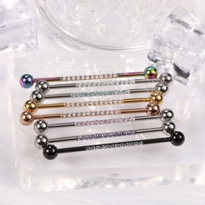 Barra industrial Piercing industrial Jóias 14G Barra industrial Aço cirúrgico para mulheres Homens com CZ