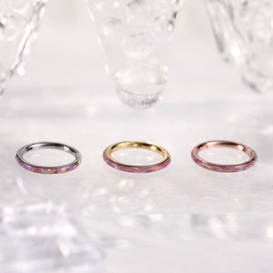Pink  Opal Stainless Steel Seamless Hinged Segment Clicker Ring Septum Conch Helix Cartilage Nose Ring Piercing 6/8/10/12mm