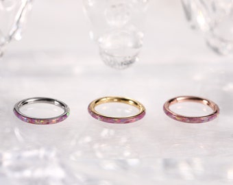 Pink  Opal Stainless Steel Seamless Hinged Segment Clicker Ring Septum Conch Helix Cartilage Nose Ring Piercing 6/8/10/12mm