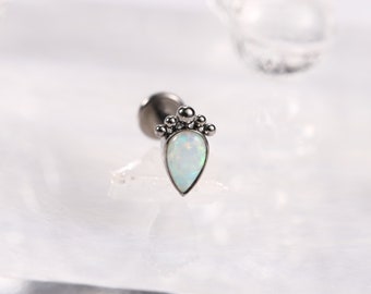 16G G23 Titanium Labret Studs Lip Piercing Internally Threaded Ring Cartilage Piercing Jewelry Opal