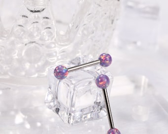 Lila-Opal Glatte Kugel Nippel Ring Innengefädelt Nippel-Barbell 14G Nipple Piercing Schmuck G23-Titanium Nipple-Bar