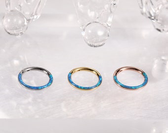 Blue Opal Stainless Steel Seamless Hinged Segment Clicker Ring Septum Conch Helix Cartilage Nose Ring Piercing 6/8/10mm