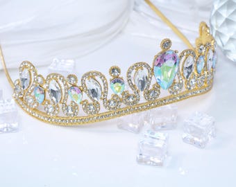 AB Kristall Aurore Boreale Prinzessin Kronen für Frauen Mädchen Königin Tiara Sparkly Strass Haarschmuck Gold Kronen Abschlussball Cosplay Party