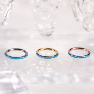 Blue Opal Stainless Steel Seamless Hinged Segment Clicker Ring Septum Conch Helix Cartilage Nose Ring Piercing 6/8/10/12mm