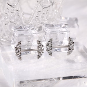 G23-Titanium Nipple Jewelry 14G Nipple Rings for Women Straight Clear CZ Nipple-Piercings Silver Nipple-Barbells