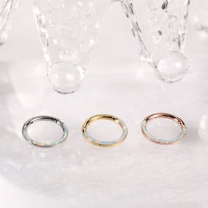 White Opal Stainless Steel Seamless Hinged Segment Clicker Ring Septum Conch Helix Cartilage Nose Ring Piercing 6/8/10mm