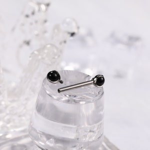 Black Cat Eye's Stone Pair 14G 16G G23 Solid Titanium Shield Barbell Internally Threaded Tongue Piercing Silver image 5