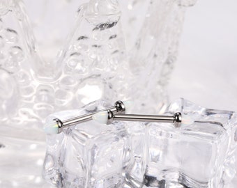 Weißer Opal Kegel Nippel Ring Innengefädelt Nippel-Barbell Nipple Piercing Schmuck G23-Titanium Nipple-Bar