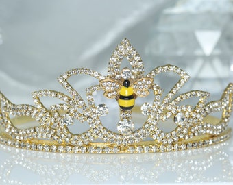 Queen-Bee-Crown Golden-Tiara-Crystal-Crown Birthday Crown Party Tiara-Crown Ladies Girls Tiara