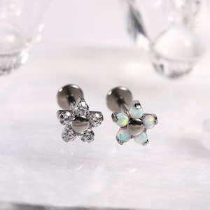 16G G23 チタン ラブレット スタッド リップ ピアス 内ネジ メデューサ リング 軟骨 モンロー ピアス ジュエリー CZ/オパール