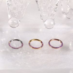 Anel de clicker de segmento articulado sem costura de aço inoxidável opala rosa septo concha helix cartilagem piercing de nariz 6/8/10mm